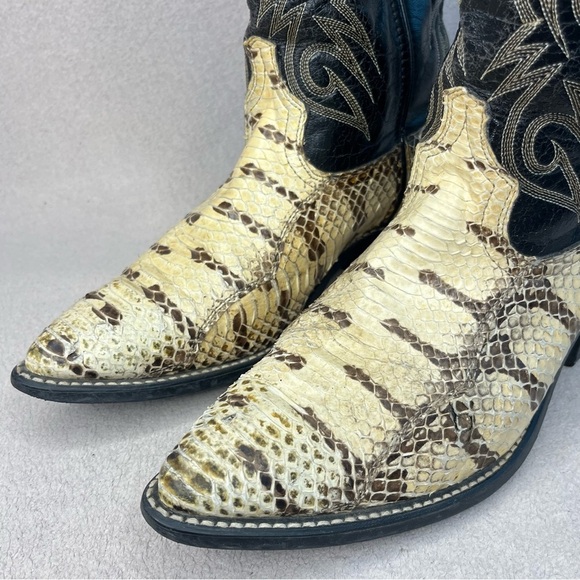 Vintage ACME Leather & Snakeskin Western Cowboy Boots-Black/Cream-Mens 9-Classic - Picture 6 of 12
